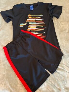 Black Boys' Basketball Victory Brand Tee & Shorts with Red Stripe Avengers Brand
